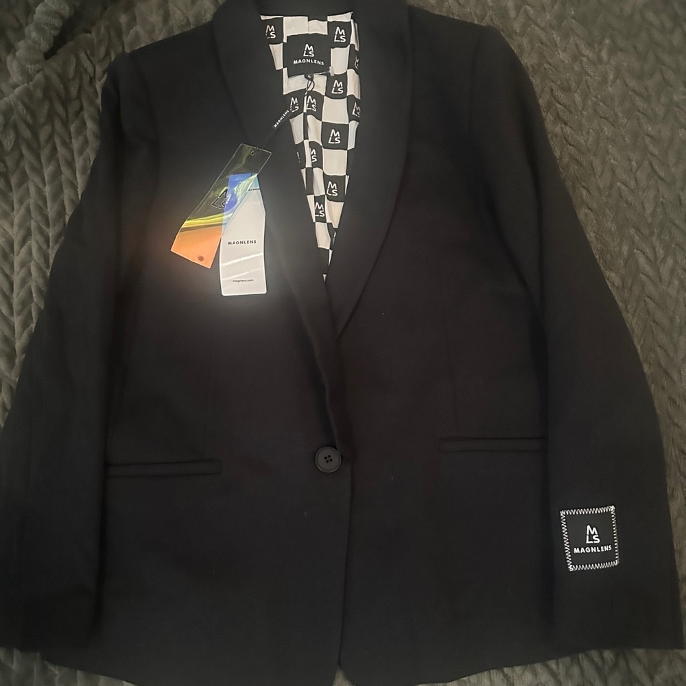 Magnlens Black blazer Classic Blazer Brand Logo Lining